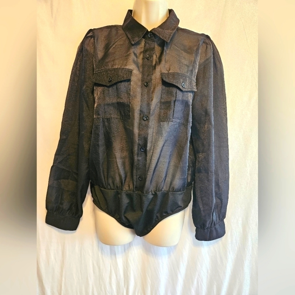 Ferriano Black Bodysuit size Large long sleeve sheer. - Picture 4 of 16